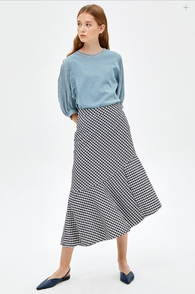 (64)여성 시스템 언발란스 시어써커 체크 스커트 여름 이미지