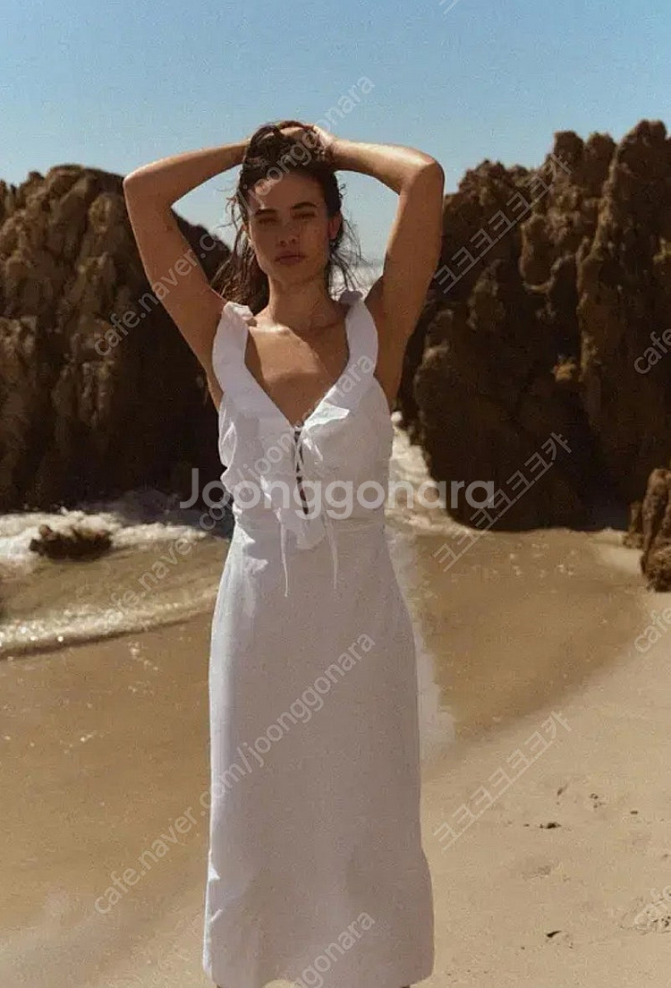 자라 프릴 개버딘 휴양지 원피스 m--0