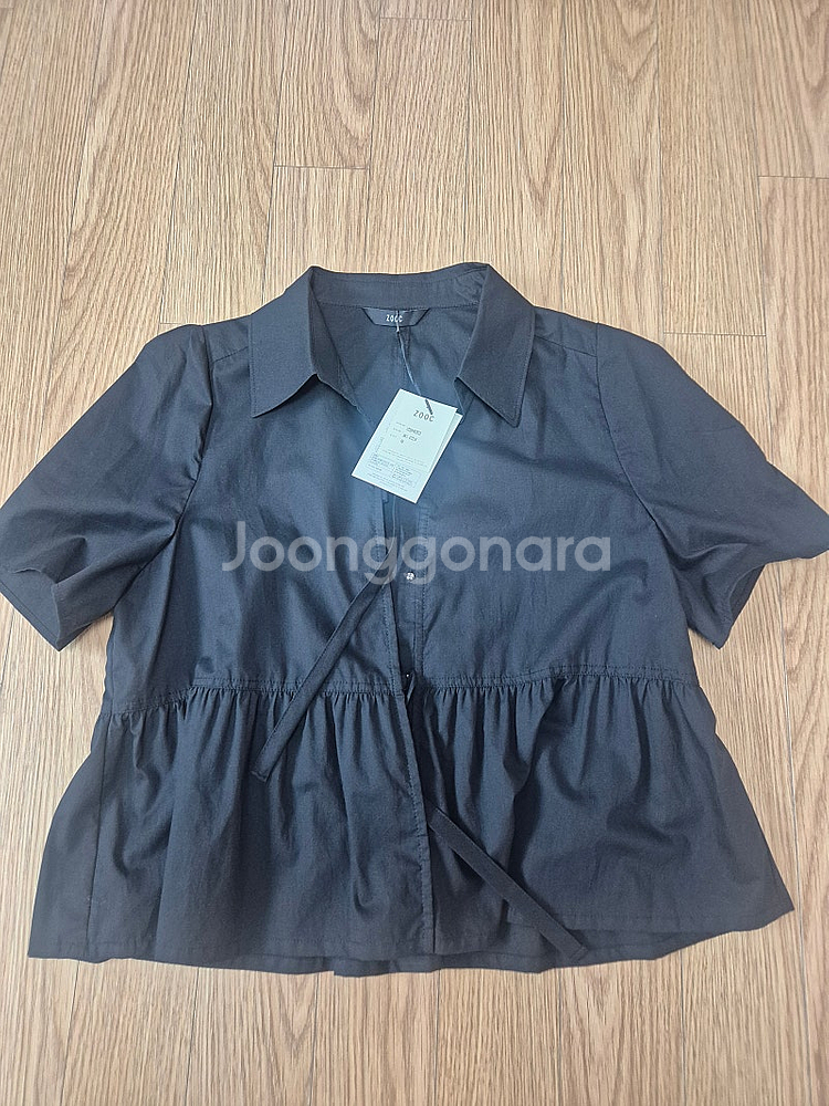 쥬크 리본포인트 반팔 블라우스 V253MSC923 블랙--0