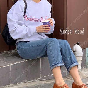 모데스트무드 Parisienne Red 스웻셔츠, 화이트멜란지, free