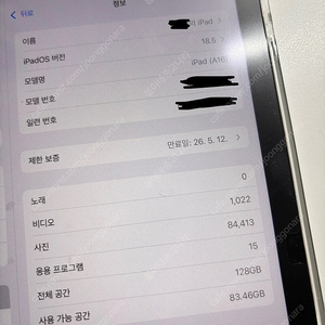 아이패드 a16 Wi-Fi 126GB