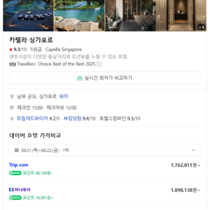 카펠라 싱카포르 호텔 2박 바우처