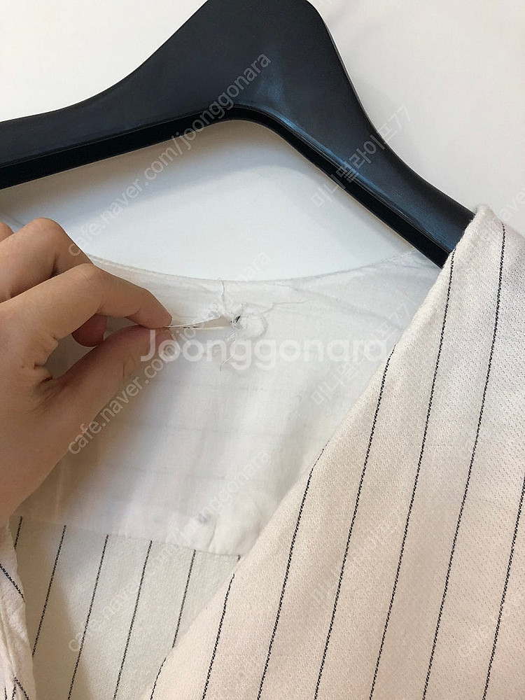 한섬 더캐시미어 스트라이프 린넨 인견 점프수트 점프슈트...--3