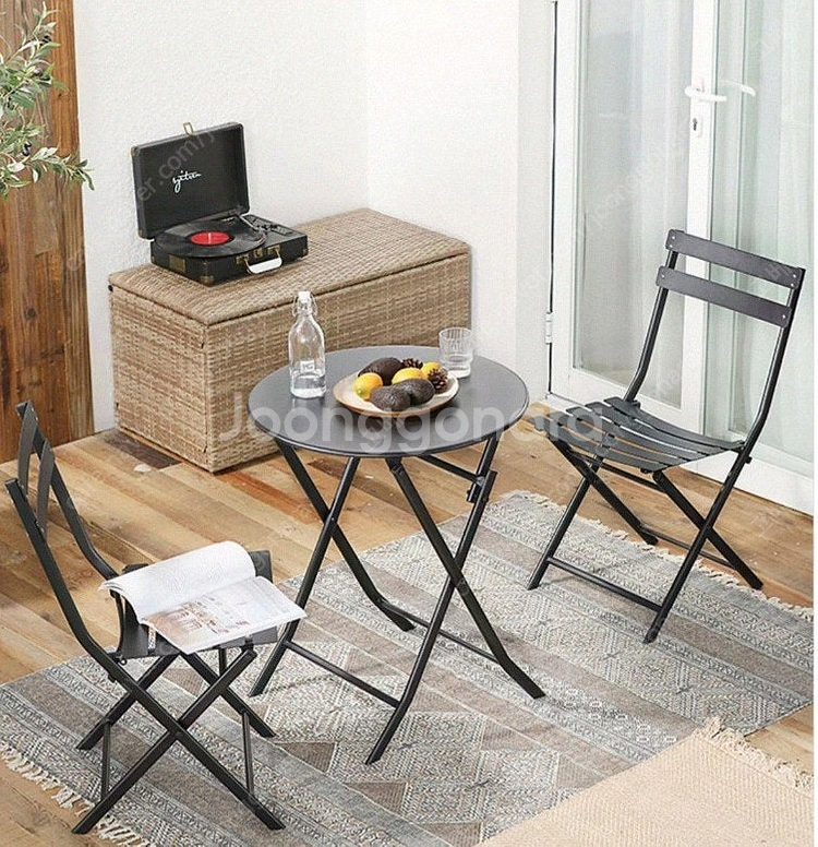 (새상품) 철재 테이블1+의자2 세트 접이식 카페 야외 테라스 미니식탁--1