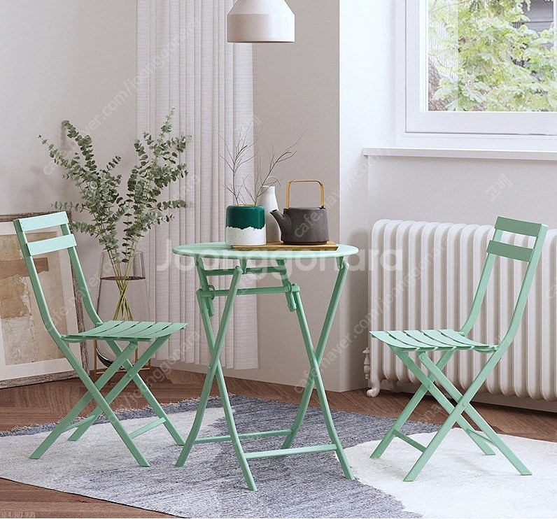 (새상품) 철재 테이블1+의자2 세트 접이식 카페 야외 테라스 미니식탁--2