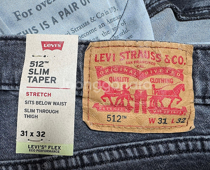 리바이스 512 청바지 31x32 사이즈 다크 그레이 워싱진 levis 512 slim taper jeans--9