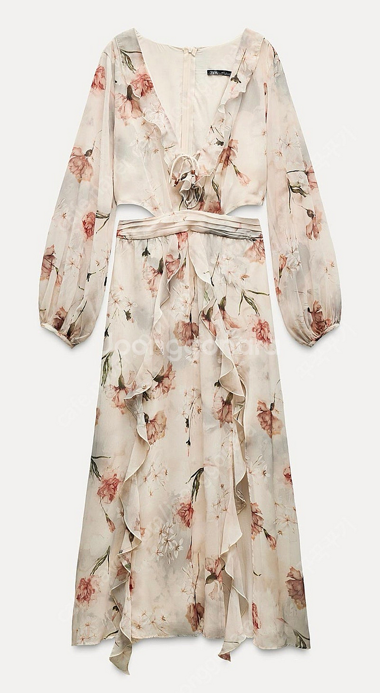 택부착) 자라 컷아웃 쉬폰 원피스--1