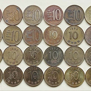 구10원동전 1966년부터 70년 적동화,황동화 포함 2006년 최종까지 38종 사용제 와 신동전 2006년부터2021년까지 15종세트 총54종