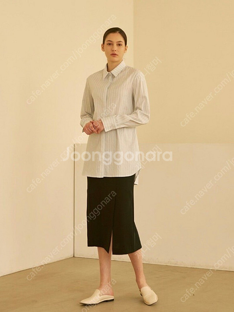 모한 벨티드 롱 셔츠 스트라이프 남방 블라우스--1