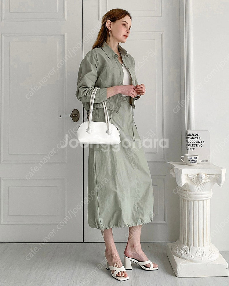 [미착용/새상품] 바스락 셔츠 자켓 카고 밴딩 롱 스커트 간절기 여름 투피스세트--7