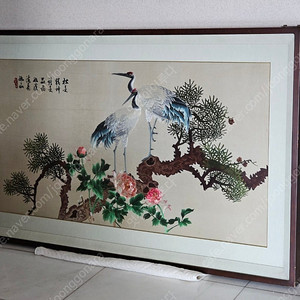 전통 자수 액자 – 무병장수 학 그림 (대형 액자)