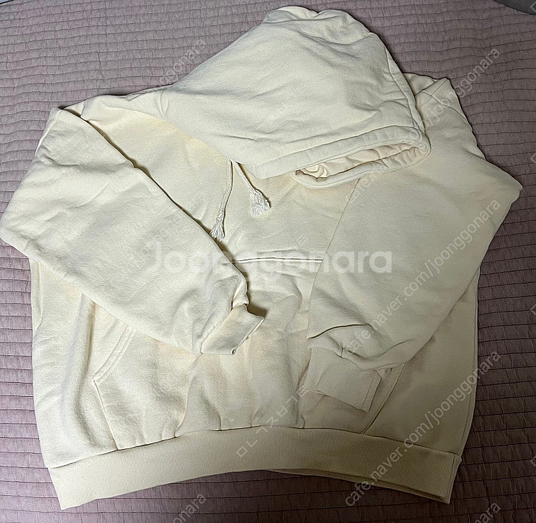 크림 아이보리 기모 오버핏 크롭 후드티--0