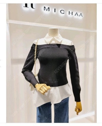 잇미샤 IT MICHAA 니트 블록 셔츠 블라우스 사이...--0
