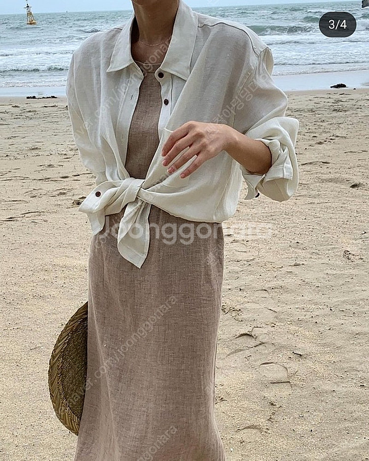 지누 gnoo 헤링본 백라인 린넨 롱원피스--0