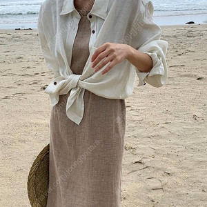 지누 gnoo 헤링본 백라인 린넨 롱원피스