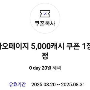 카카오페이지 5000 캐시 쿠폰