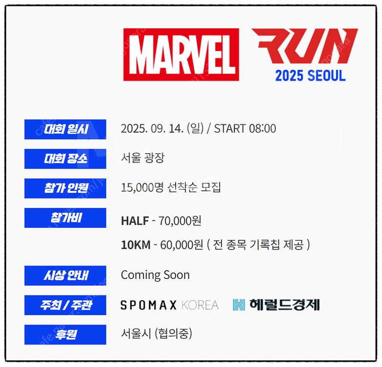 마블 런 2025 서울 티켓 마라톤 1장--0