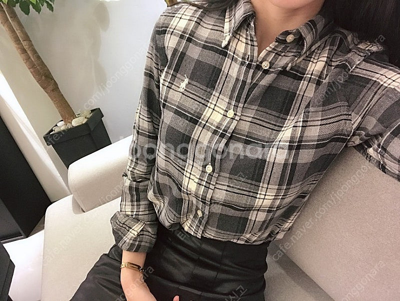 (정품)폴로 랄프로렌 여성 체크 깅엄 셔츠(그레이)--0