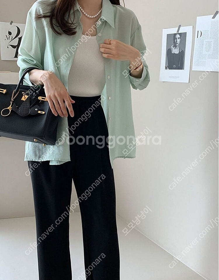 데일리룩 르메르시스루셔츠 민트색--1