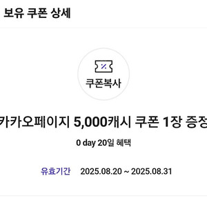 카카오페이지 5000원권 2개 7000