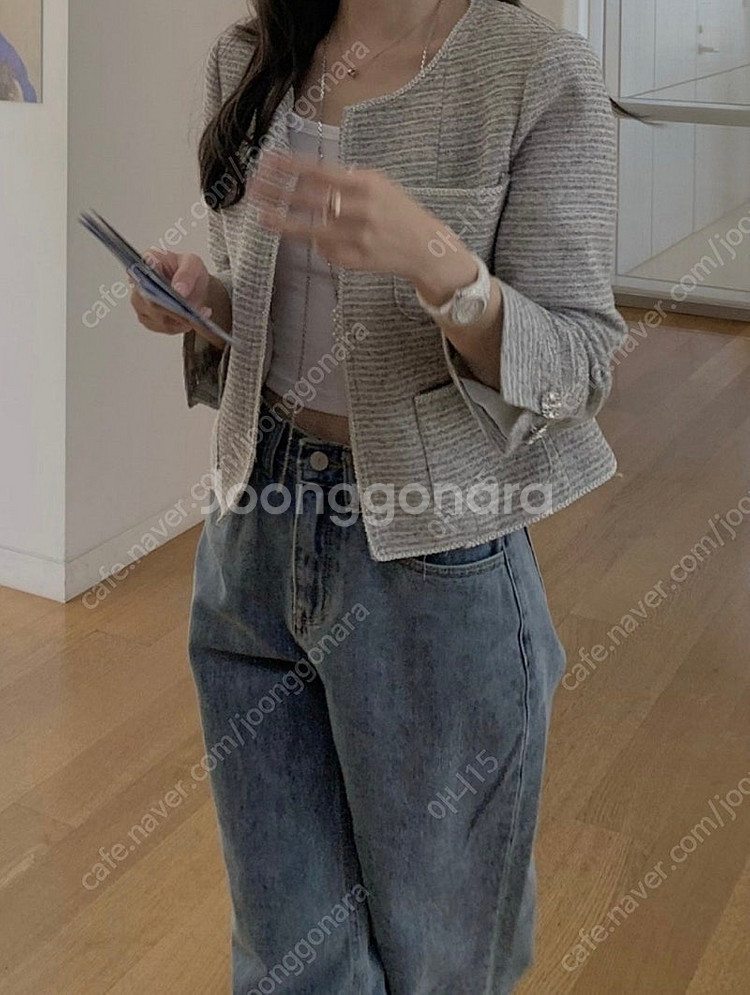 웨어웨더 몬테 트위드 자켓 실버그레이 7부 새상품--4