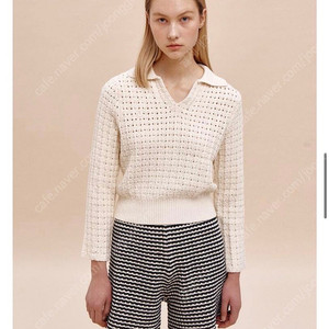 코텔로 니트 Cotton Open Collar Pullover Ivory