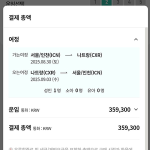 나트랑 왕복 항공권 8/30~9/3