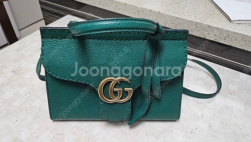 구찌 미니 그린레더 gg마몽 탑핸들 토트 겹 숄더--1