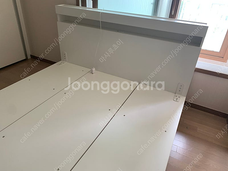 LED조명&USB 2구충전 화이트 침대 프레임 라지킹사...--6