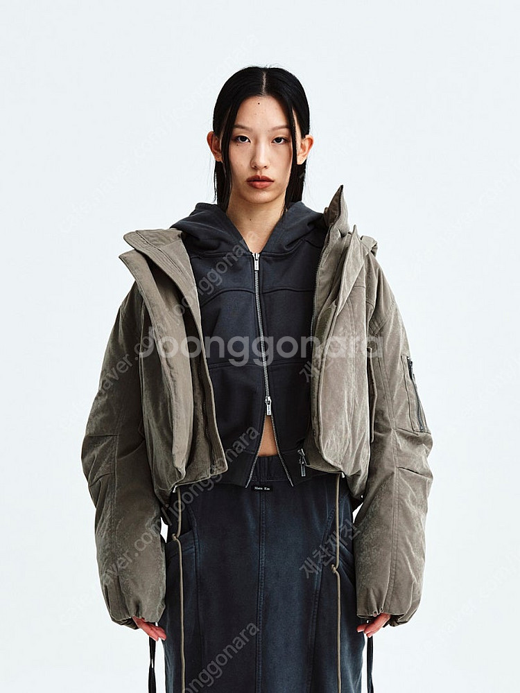 마뗑킴 레이어드 봄버 자켓 패딩(카키) m--0