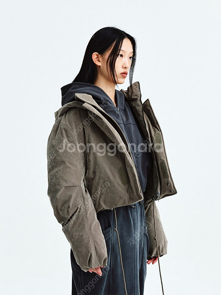 마뗑킴 레이어드 봄버 자켓 패딩(카키) m--3