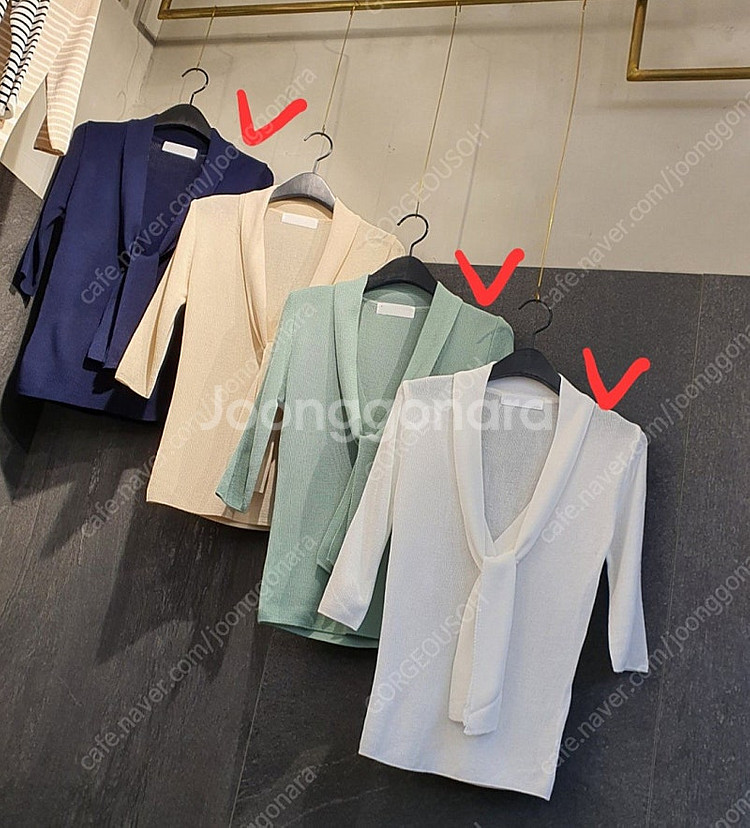 (새상품) 볼륨 타이 5부 니트 네이비 민트 아이보리 핑크 카키 FREE / 더로랑 더마농 더비마인 티나니 코코엠 ...--5