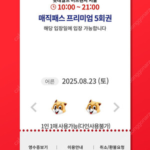 8/23(토) 롯데월드 매직패스 5회권