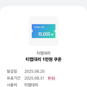 티맵대리 1만원 할인쿠폰 1000원