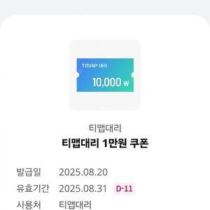 티맵대리 1만원 할인쿠폰 1000원