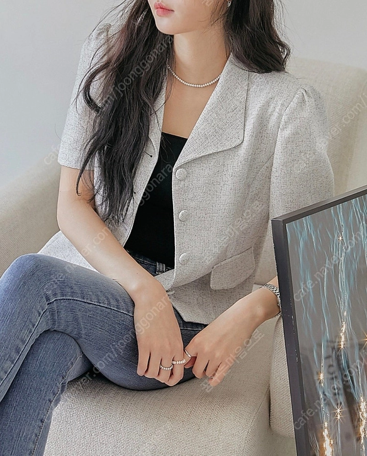 커먼유니크 그레이 카라 트위드 자켓 이미지