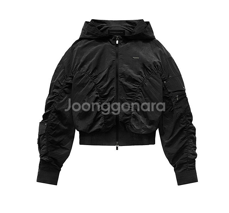 트리밍버드 나일론 카고 셔링 셋업 집업 자켓 점퍼 블랙--1