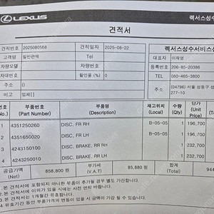 렉서스 LS460 구형 4륜 차량 디스크 새상품 한셋트 입니다.60만원 입니다.