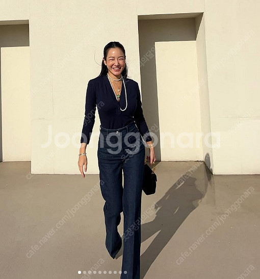 매니모어몽 진청 +5cm 롱 하이웨스트 데님진--0