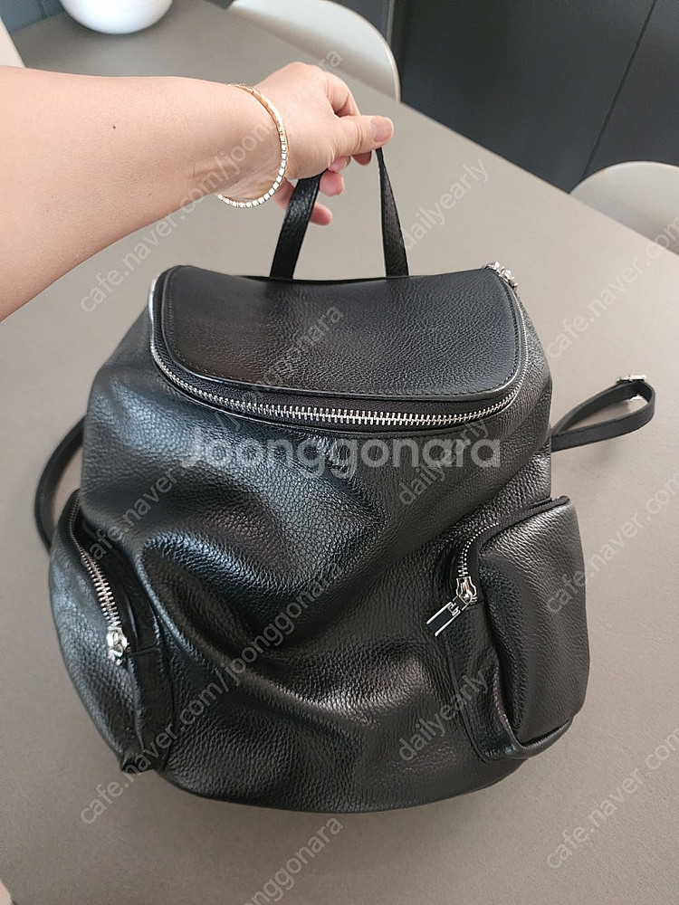 Italian leather back pack blac...--3