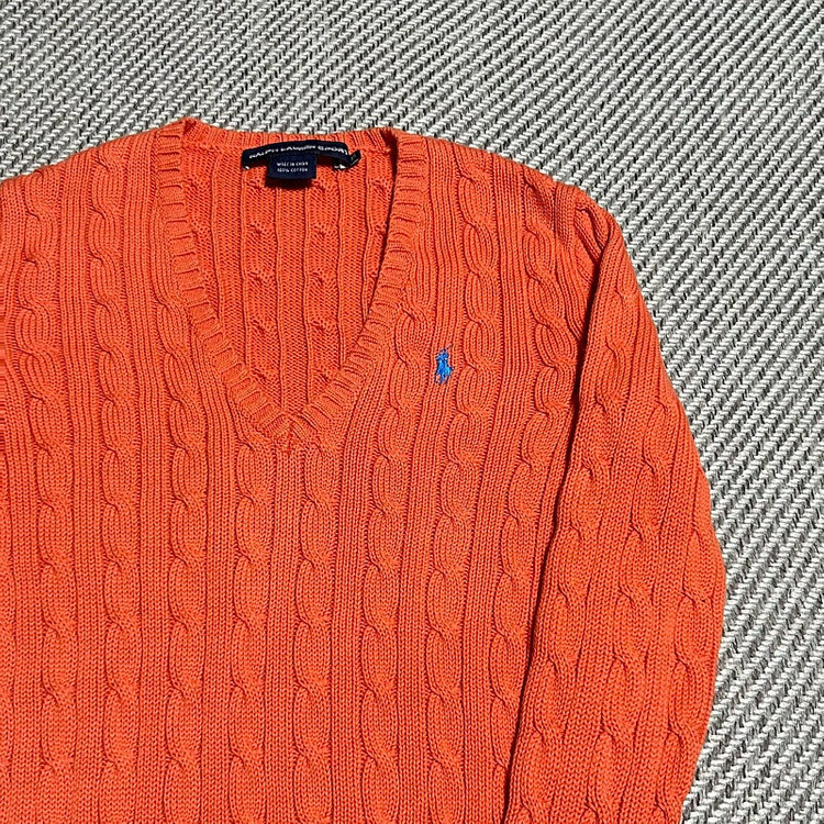 Polo 폴로 랄프로렌 우먼즈 주황 케이블 브이넥 니트 판매합니다 이미지