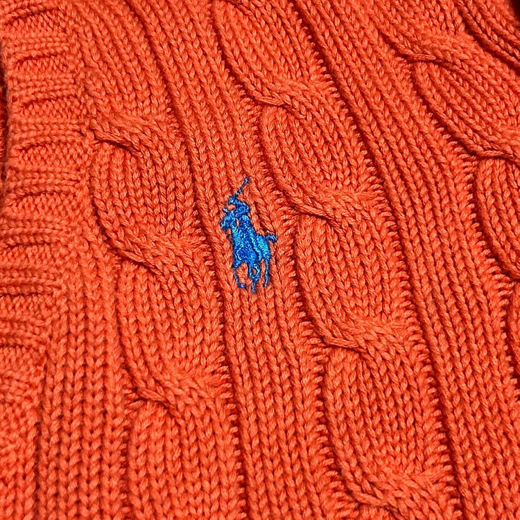 Polo 폴로 랄프로렌 우먼즈 주황 케이블 브이넥 니트 판매합니다 이미지