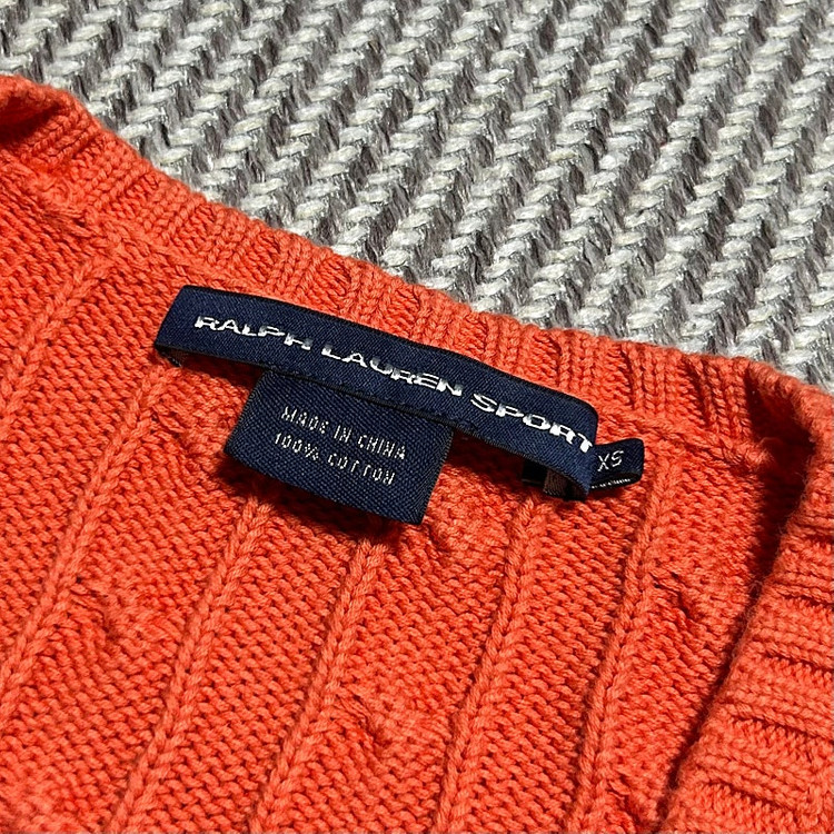 Polo 폴로 랄프로렌 우먼즈 주황 케이블 브이넥 니트 판매합니다 이미지
