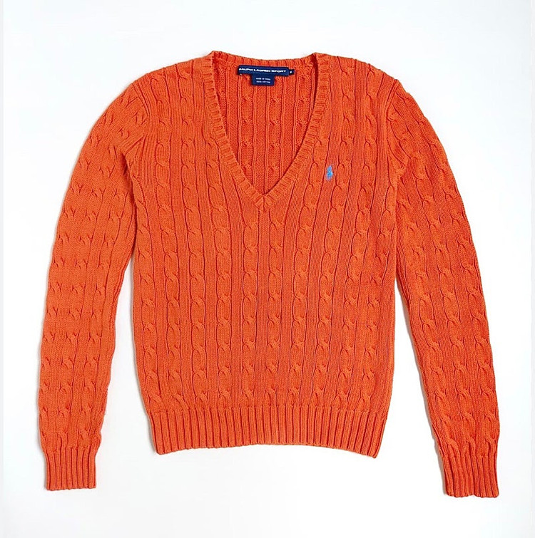 Polo 폴로 랄프로렌 우먼즈 주황 케이블 브이넥 니트 판매합니다 이미지