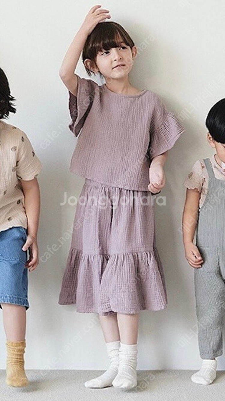 H&M 100% 오가닉 여아 블라우스 + 치마 셋업 새...--3