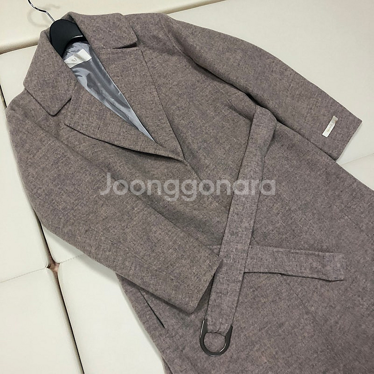한섬 SJSJ 고급 울 벨트 멜란지핑크 코트 울자켓 하...--2