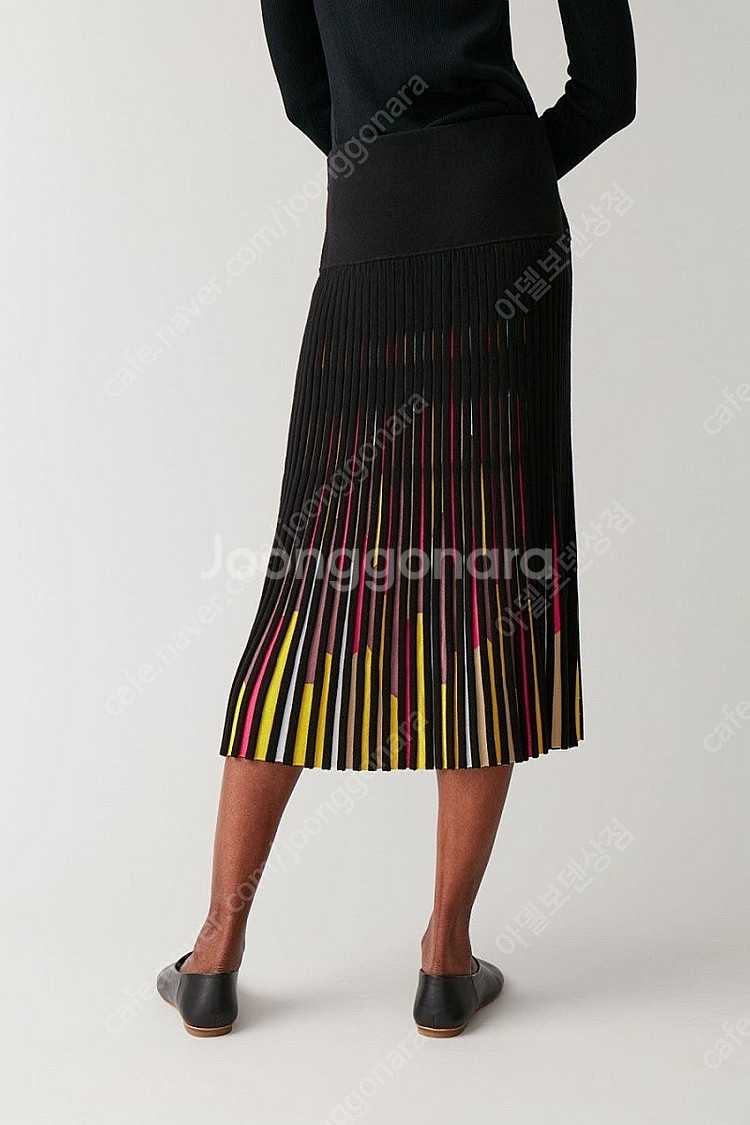 [L] COS 코스 니트 인타르시아 스트라이프 플리티드 플리츠 스커트--2