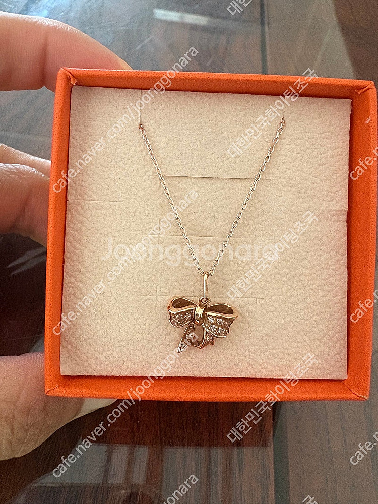 18k 큐빅 리본 금 목걸이 여자친구 기념일 선물--0