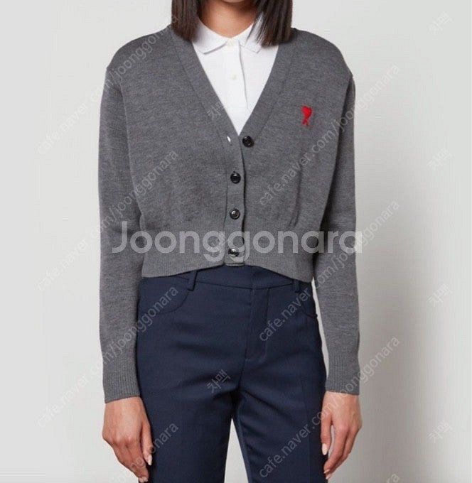 아미 AMI 여성 크롭 가디건 미디움 헤더 그레이 XS...--0