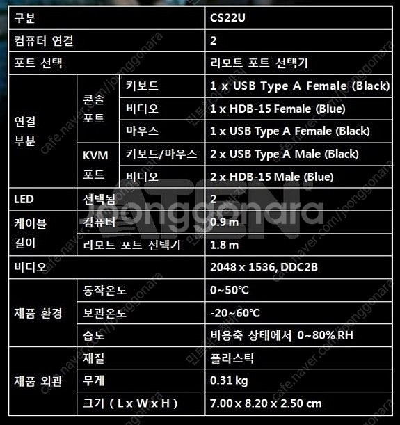 [새상품] ATEN KVM스위치 CS22U(2.5만원)--4